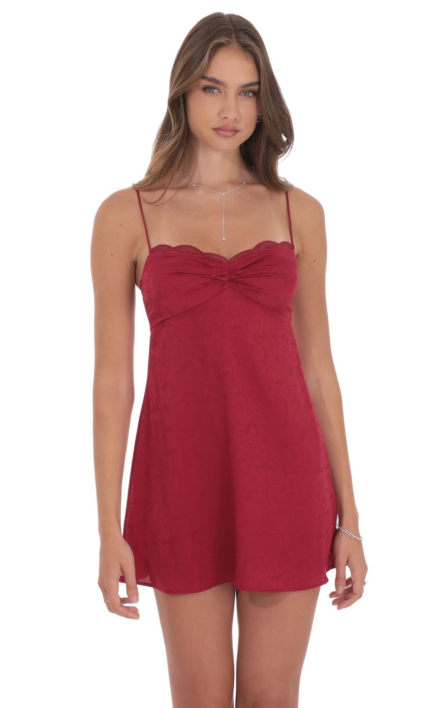 Product image for Jacquard Floral Back Lace Dress in Burgundy
