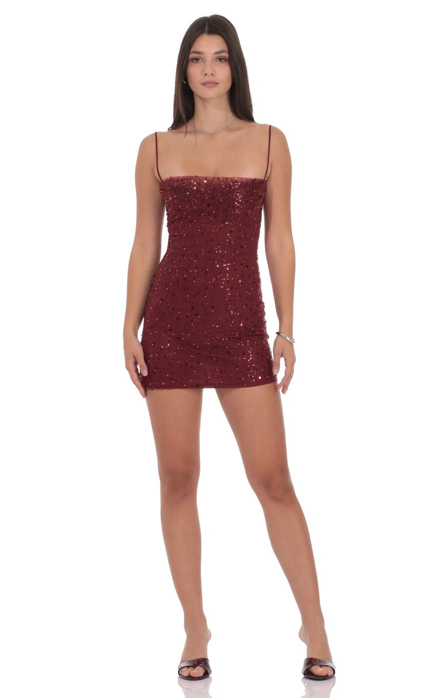 Product image for Draped Sequin Beaded Bodycon Dress in Burgundy