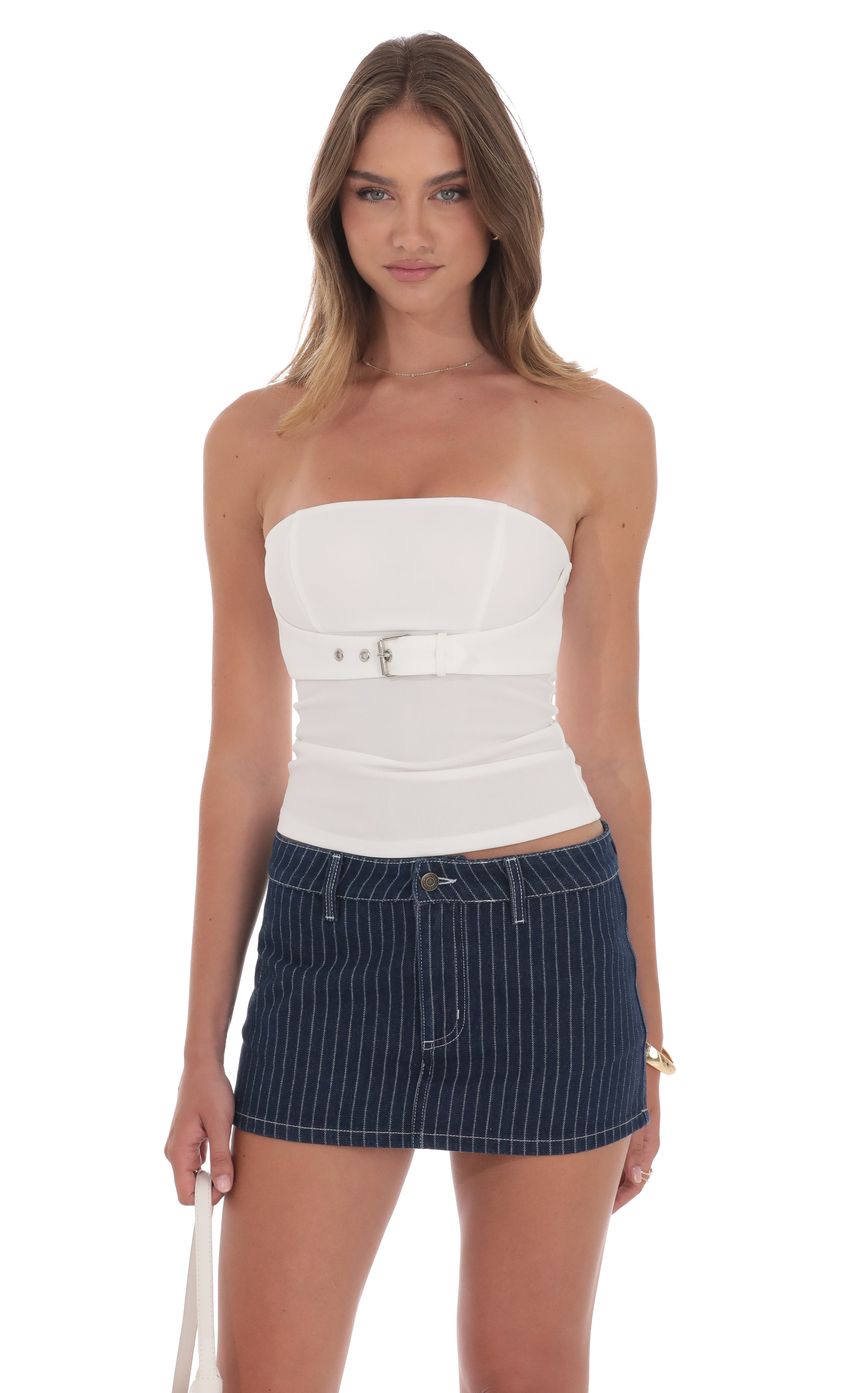 Product image for Pinstripe Denim Mini Skort in Blue