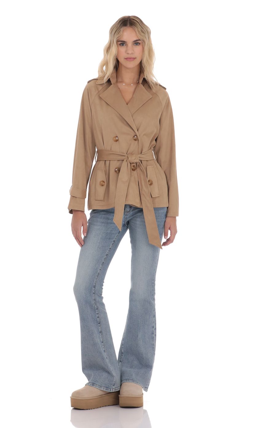 Product image for Suede Double Breasted Trench Coat in Coffee