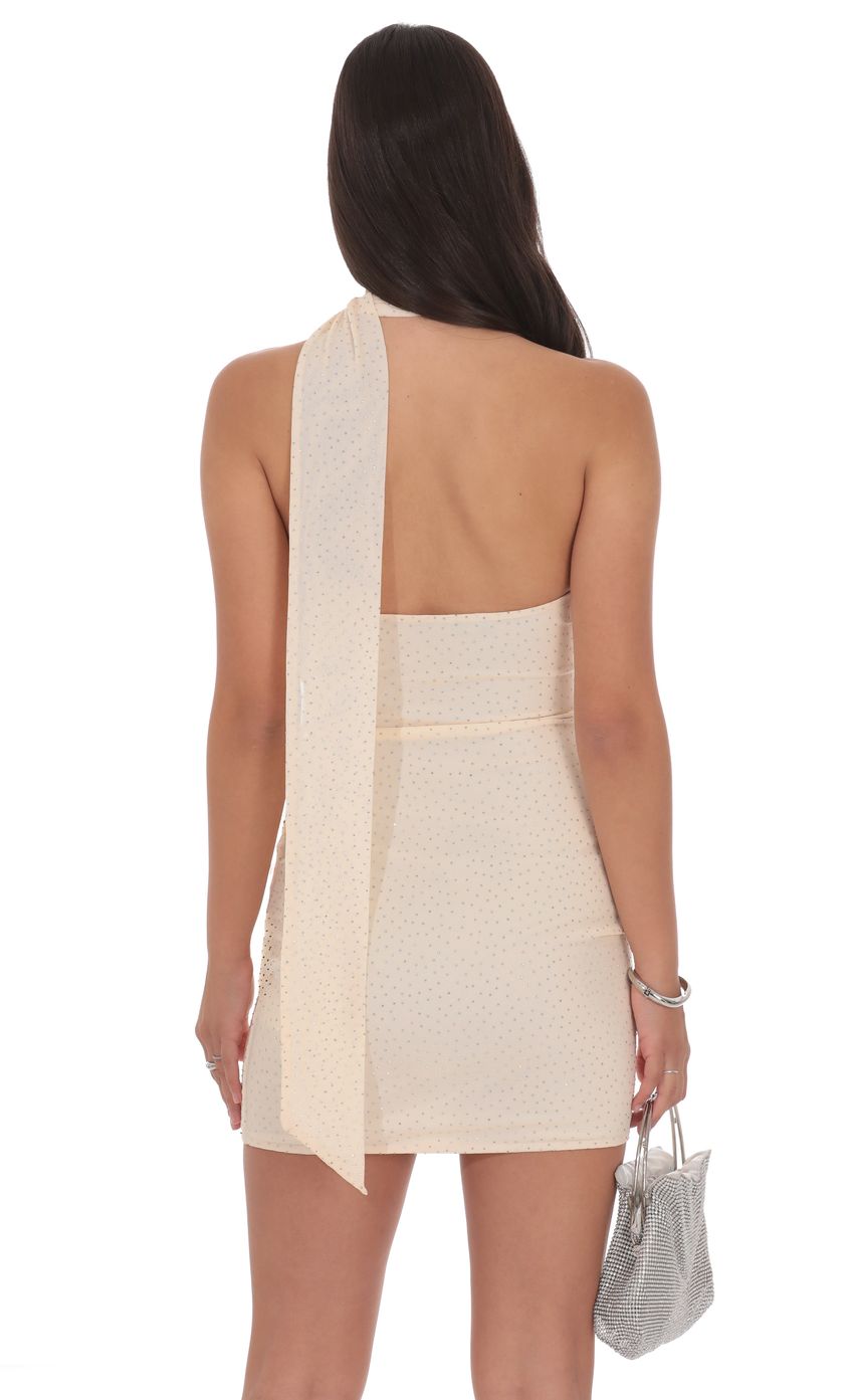 Product image for Scarf Halter Rhinestone Dress in Cream Beige