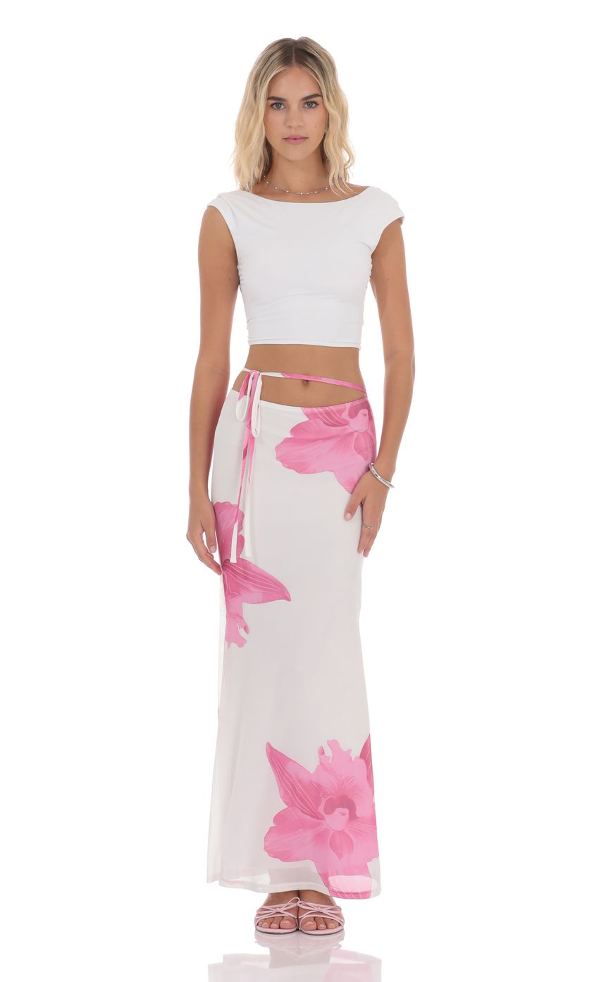 Product image for Mesh Floral Maxi Skirt in White