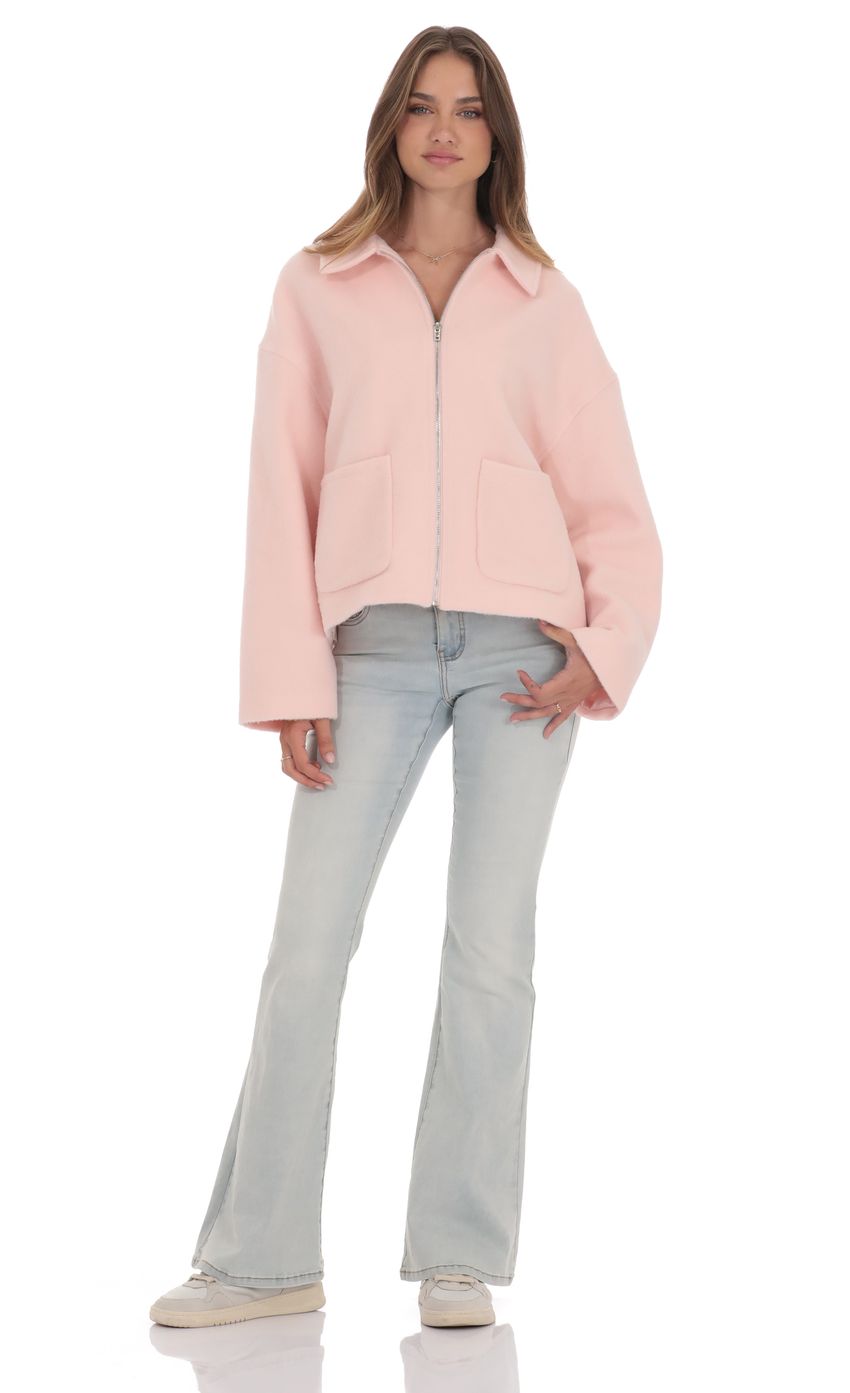 Product image for Fuzzy Zip-Up Jacket in Pink