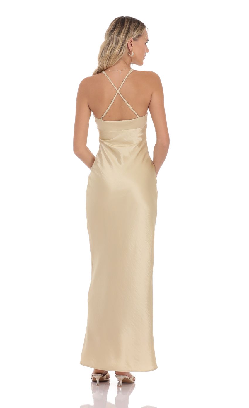 Product image for Satin Lace Trim Maxi Dress in Champagne