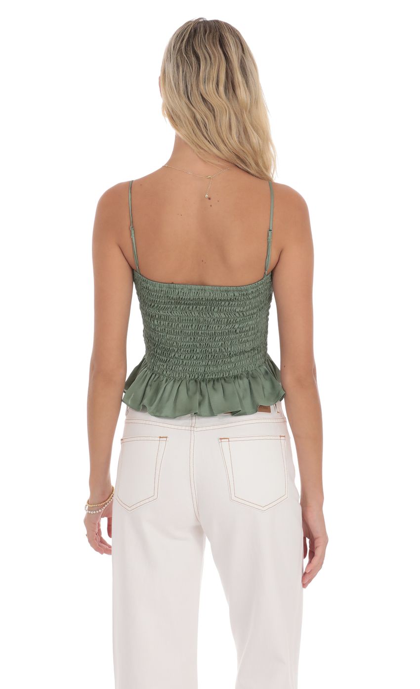 Product image for Satin Smocked Striped Button Top in Sage
