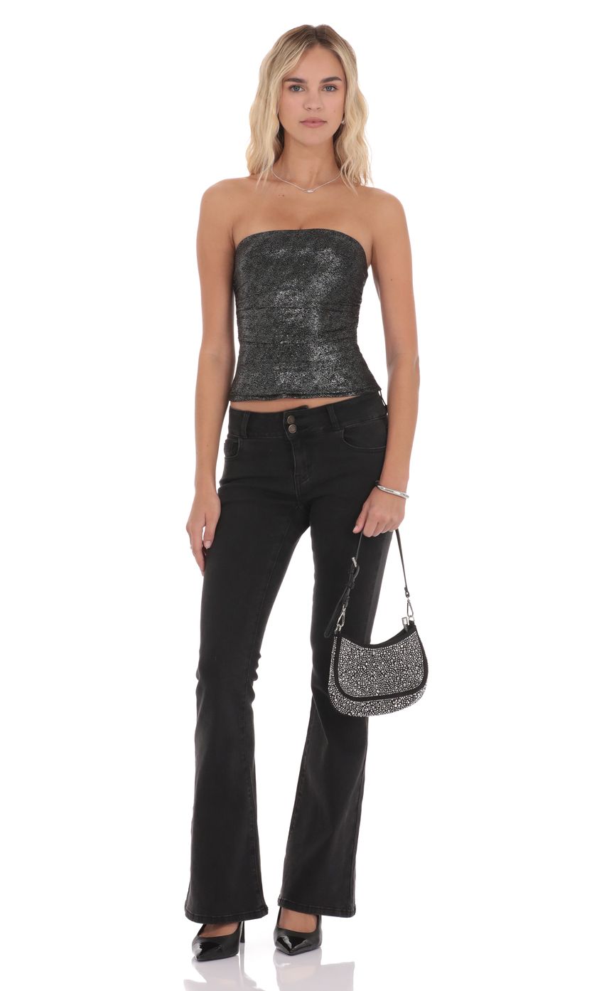 Product image for Foil Mesh Ruched Tube Top in Black