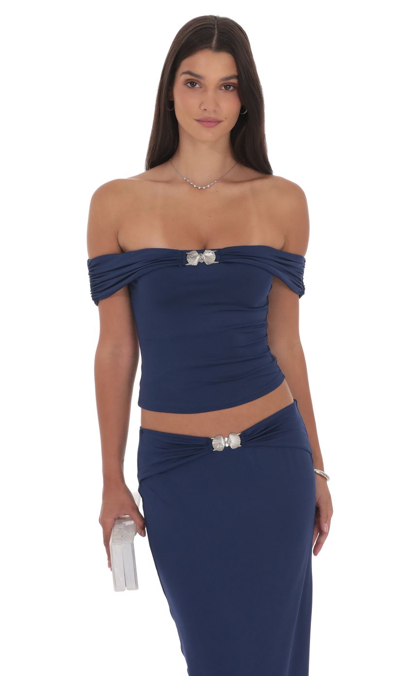 Product image for Embellished Off Shoulder Top in Navy