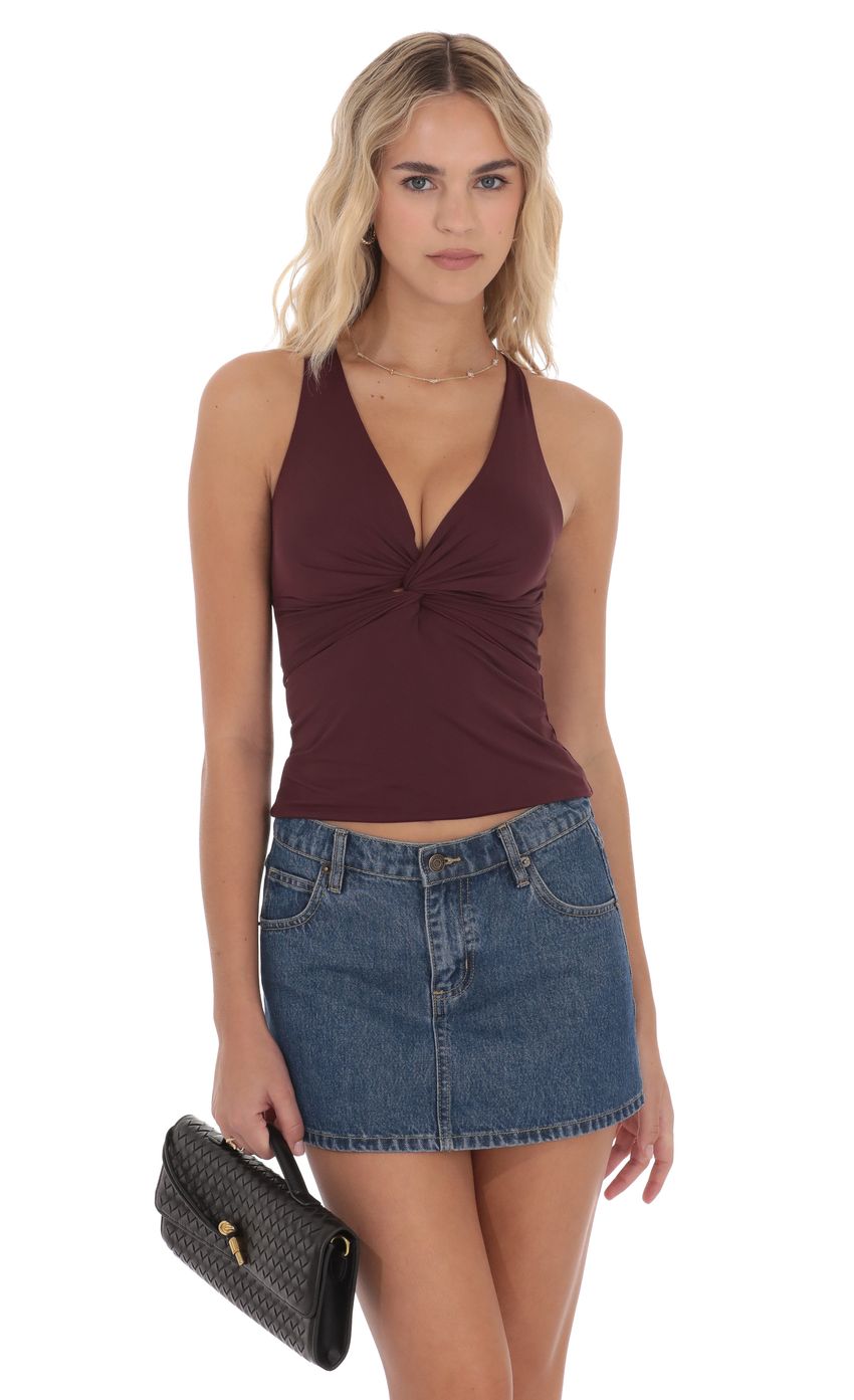 Product image for Twist Cross Back Top in Burgundy