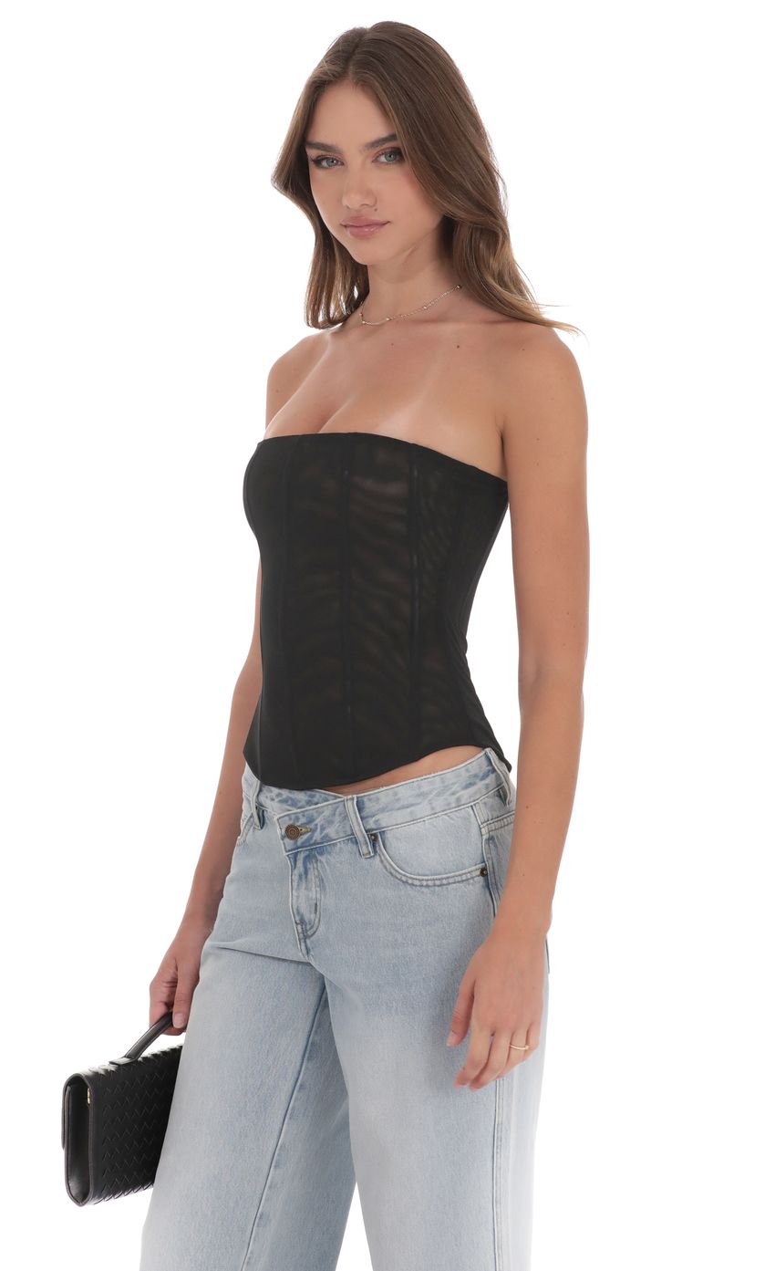 Product image for Sheer Mesh Strapless Corset Top in Black