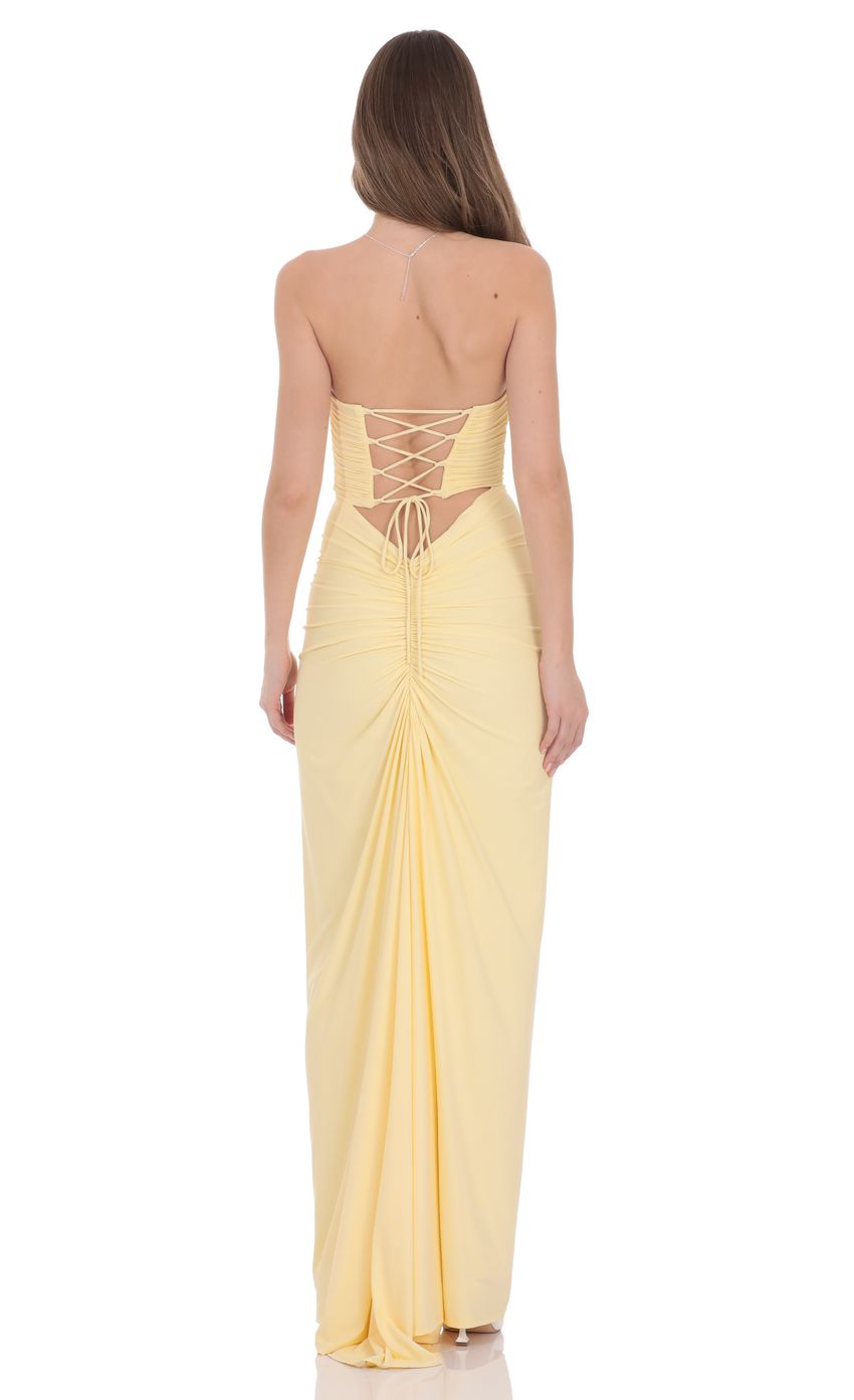 Product image for Pointed Corset Strapless Maxi Dress in Yellow