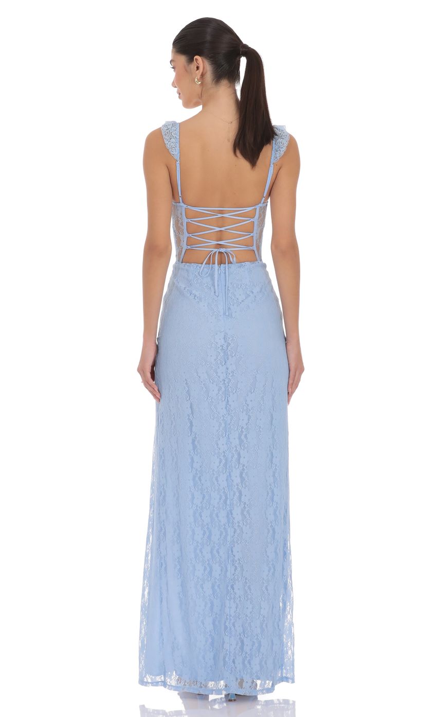 Product image for Lace Ruffle Sleeve Maxi Dress in Light Blue