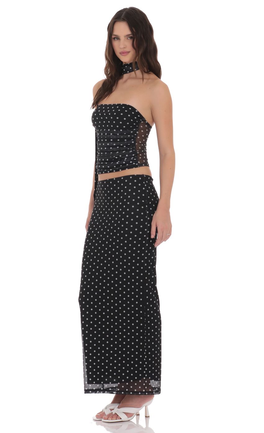 Product image for Polka Dot Mesh Pencil Maxi Skirt in Black