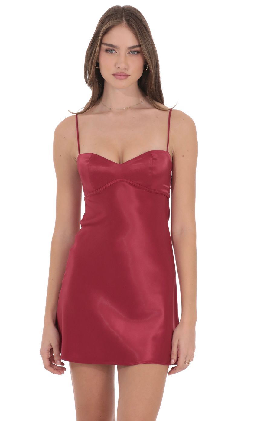 Product image for Satin Sweetheart Neck Dress in Wine