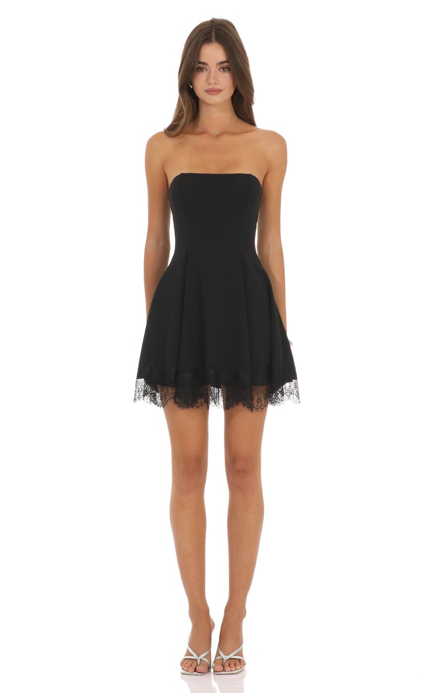 Product image for Strapless Dress with Lace-trim Hem in Black