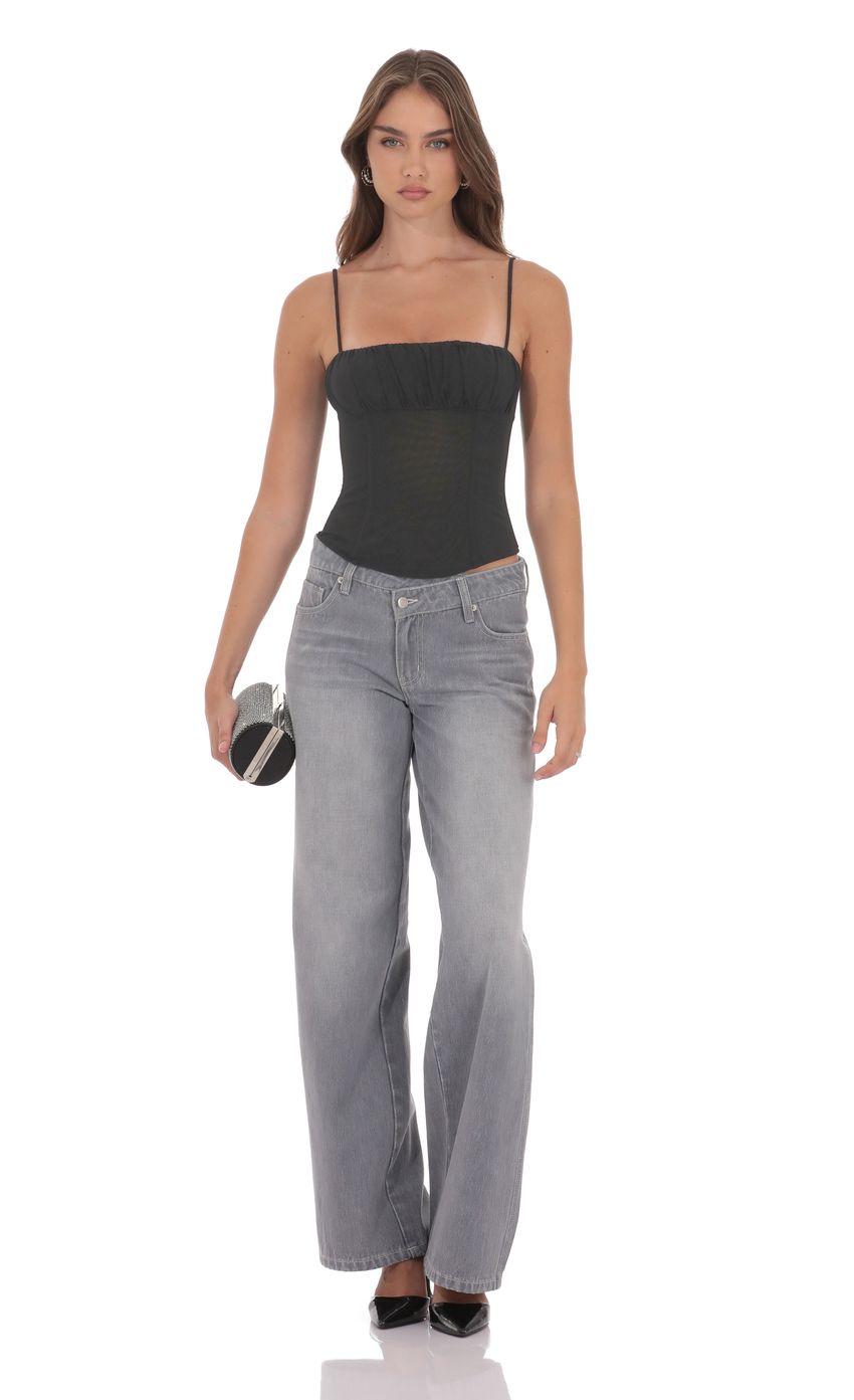 Product image for Ruched Mesh Top in Black