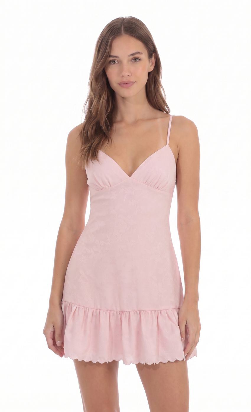 Product image for Jacquard Scallop Ruffle Dress in Pink