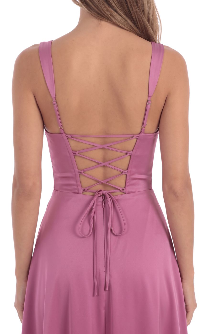 Product image for Satin Plunge Neck Corset Maxi Dress in Magenta