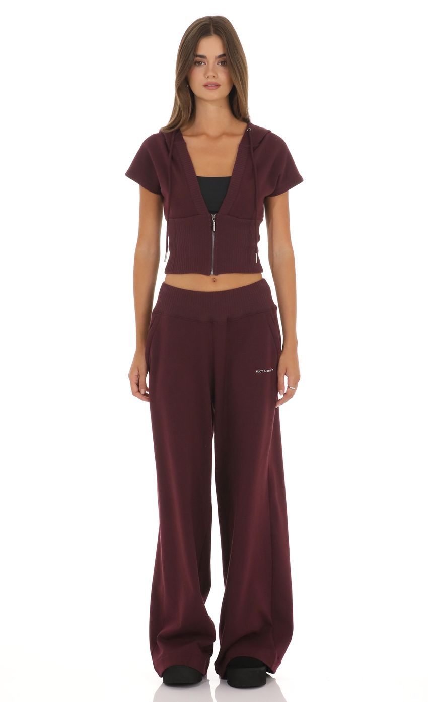 Product image for Hooded Zip-Up Top in Burgundy