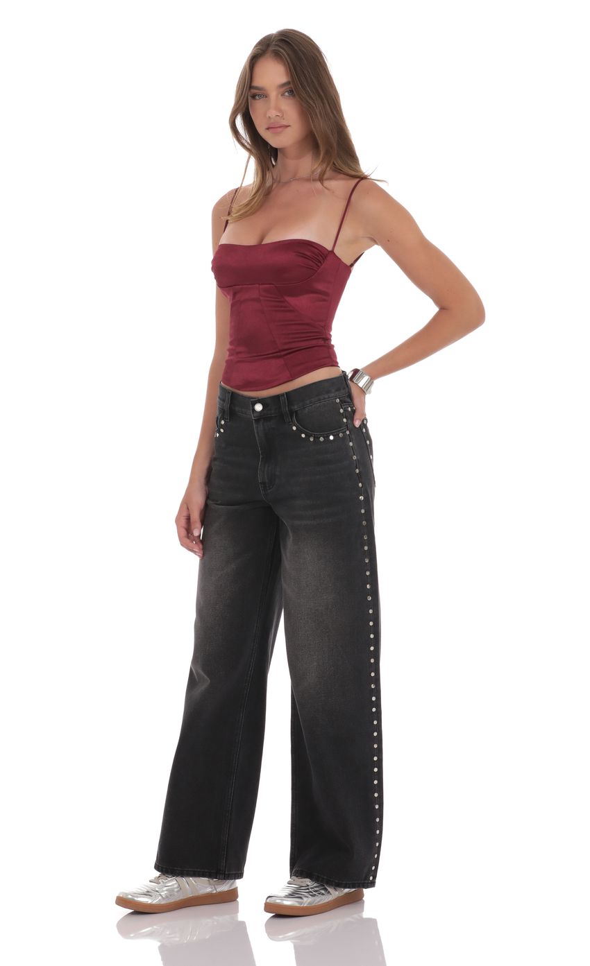 Product image for Studded Mid Rise Baggy Jeans in Faded Black