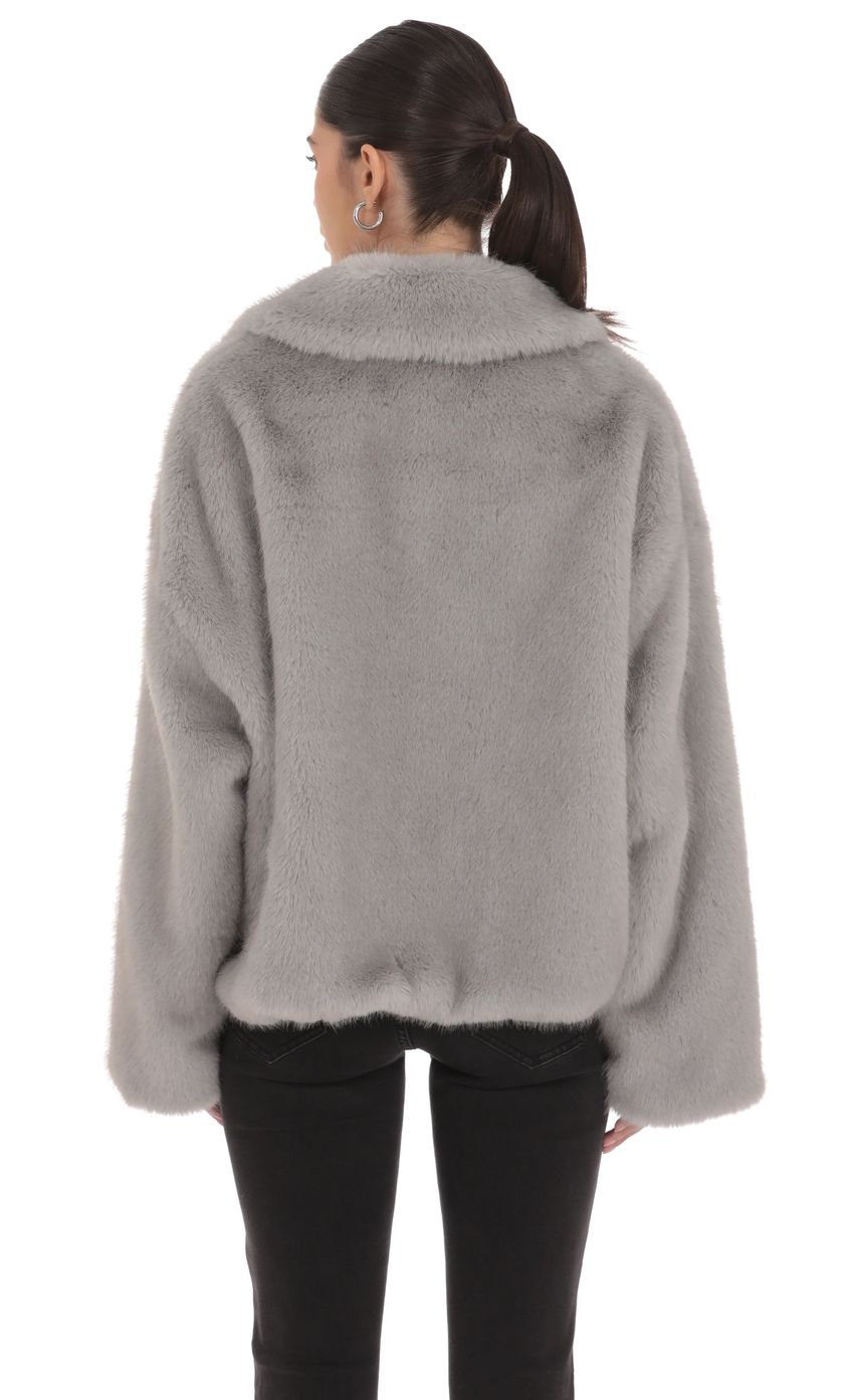 Product image for Zip-Up Faux Fur Jacket in Grey