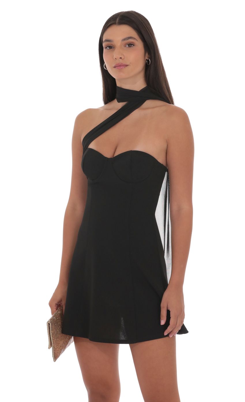 Product image for Scarf Wrap Fit and Flare Dress in Black