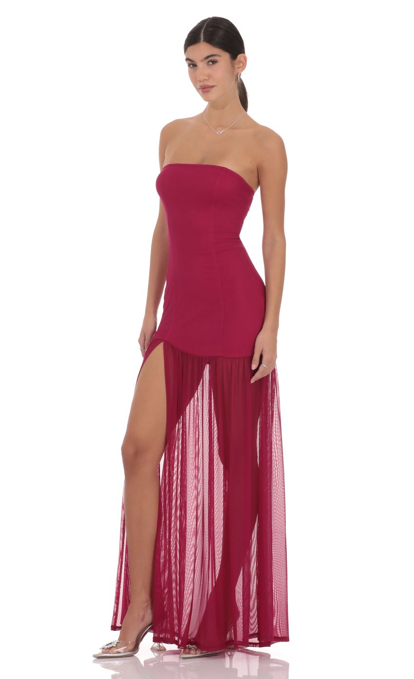 Product image for Mesh Strapless Maxi Dress in Magenta