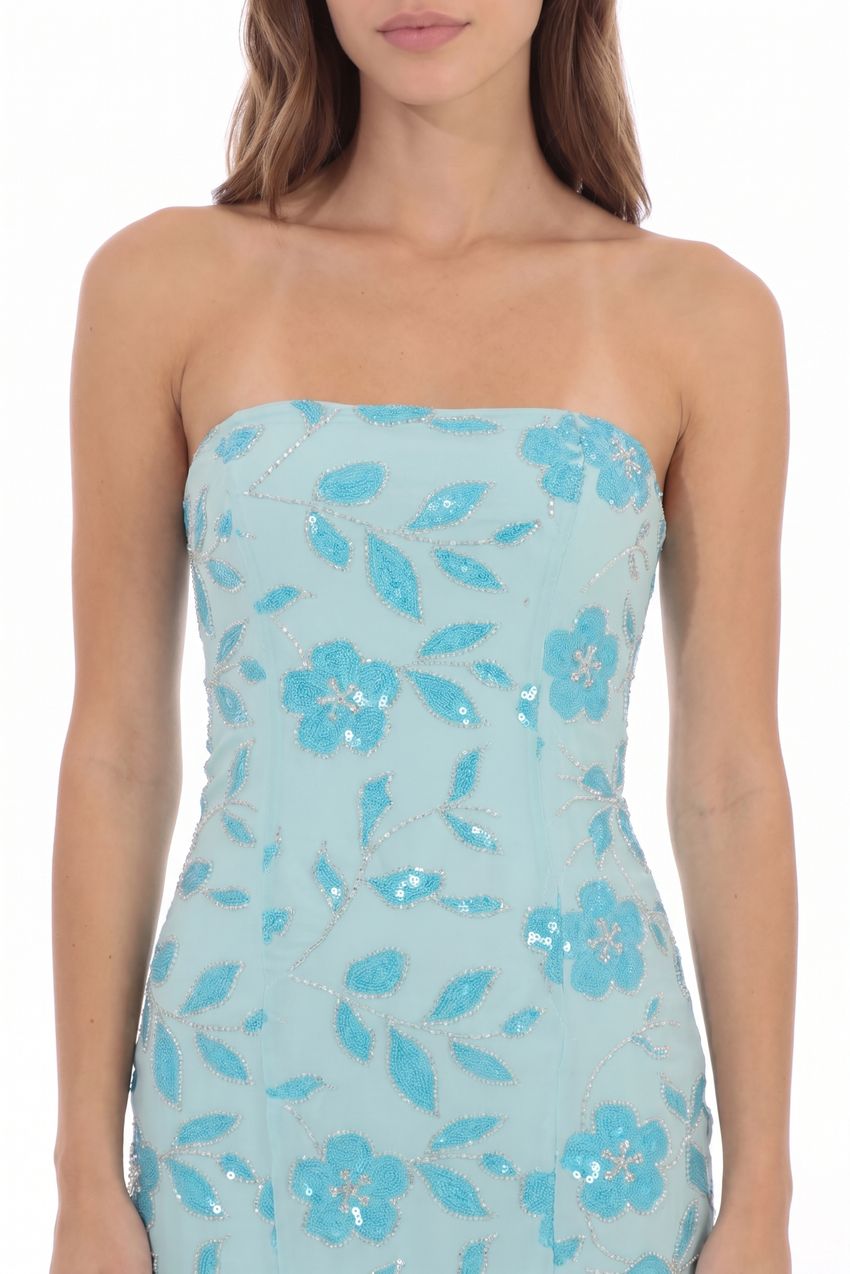 Product image for Sequin Floral Mini Dress in Aqua Blue