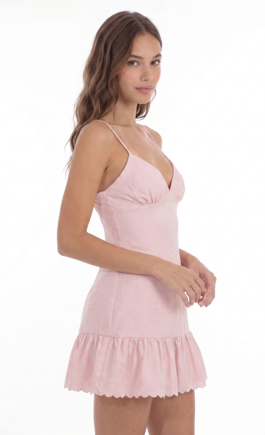 Product image for Jacquard Scallop Ruffle Dress in Pink