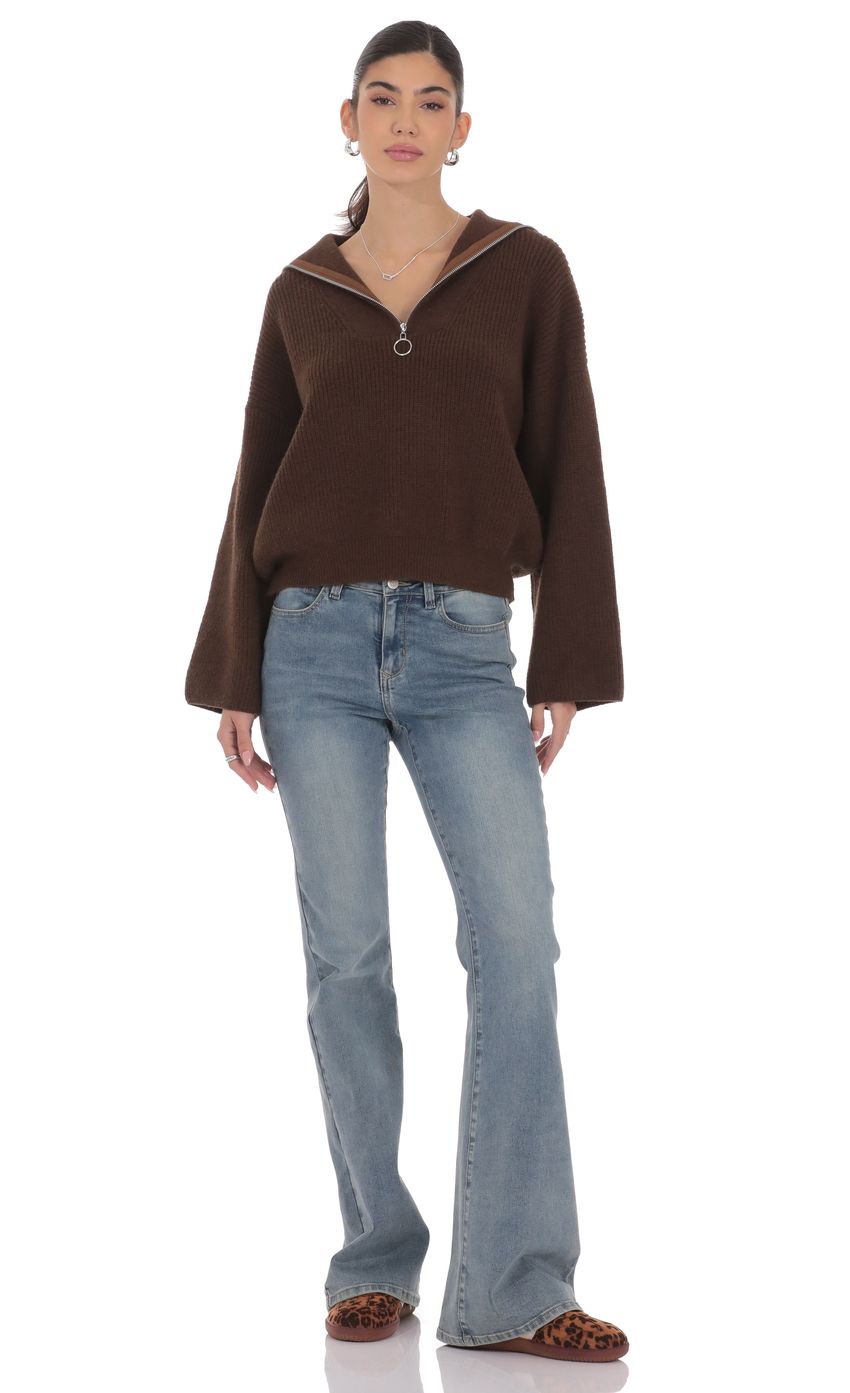 Product image for Knit Quarter-Zip Jumper in Brown