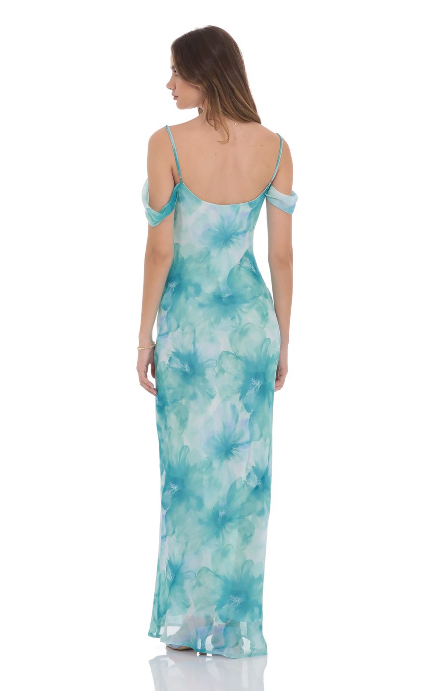 Picture Floral Off Shoulder Maxi Dress in Aquamarine. Source: https://media-img.lucyinthesky.com/data/product-media/850xAUTO/132a43d4-63d7-4808-9b70-80400ca7af52.jpg