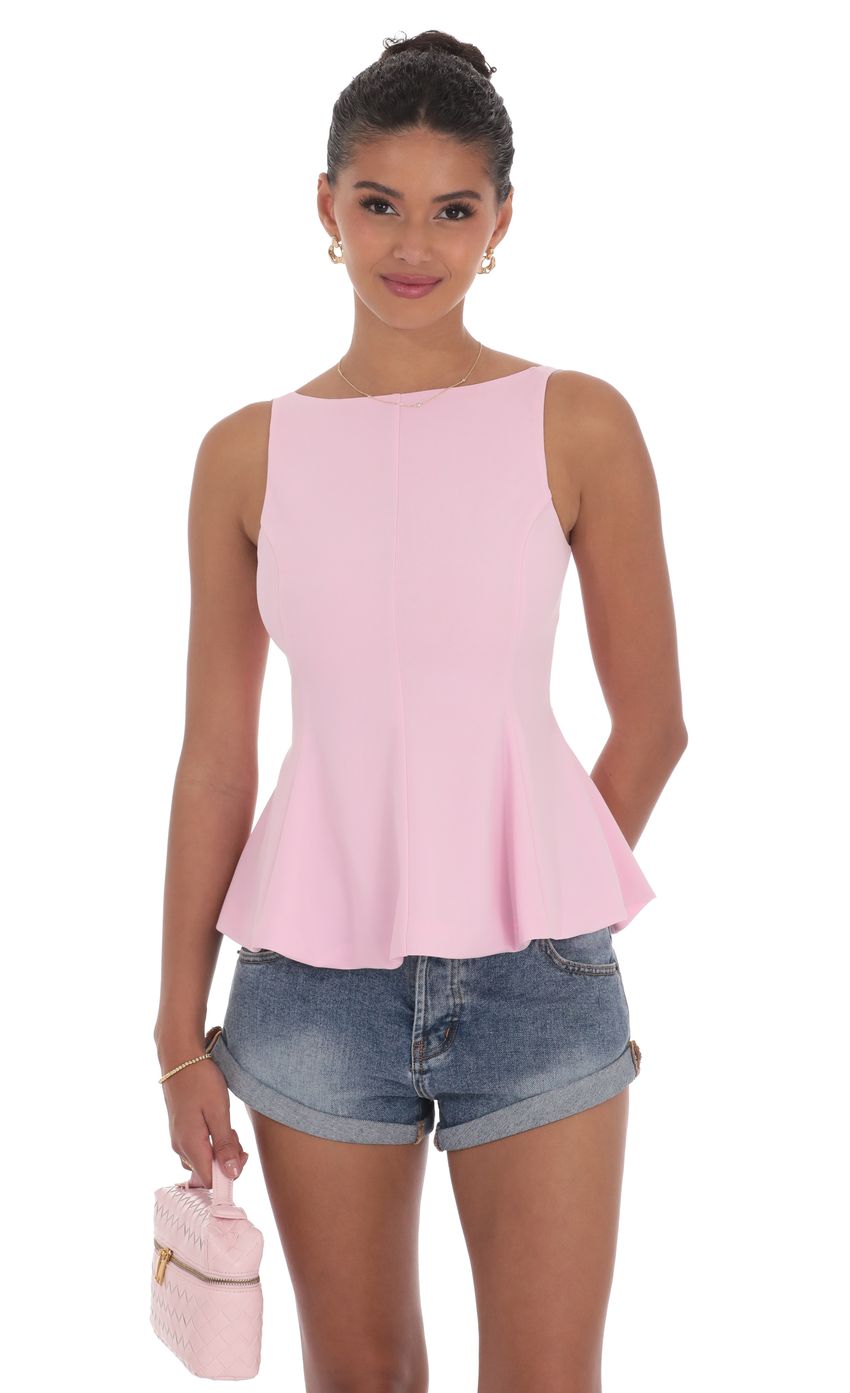 Picture High Neck Back Bow Top in Pink. Source: https://media-img.lucyinthesky.com/data/product-media/850xAUTO/134bfe22-7c43-42eb-b8fa-dc2143846842.jpg