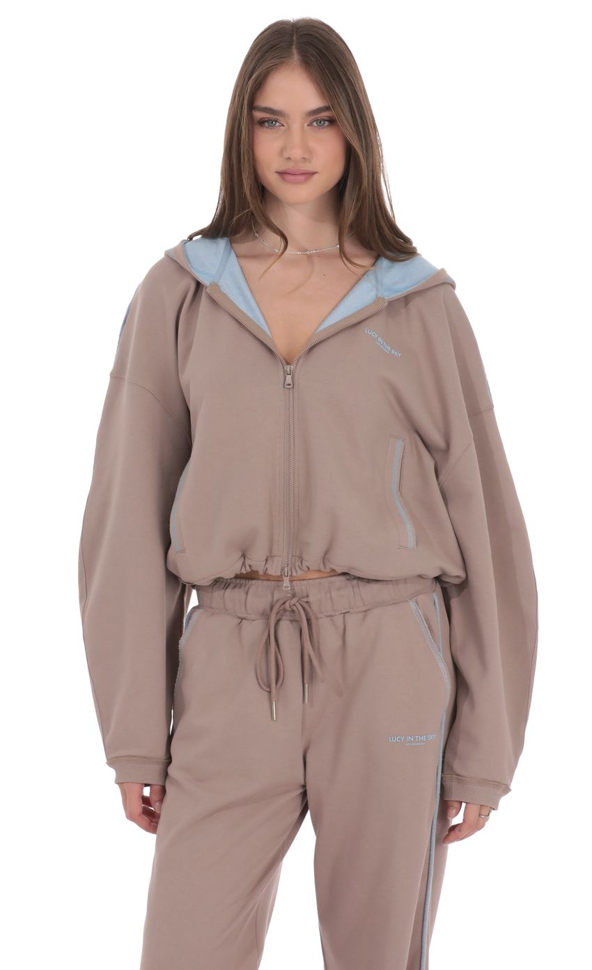 Product image for Two-Toned Cropped Hoodie in Taupe