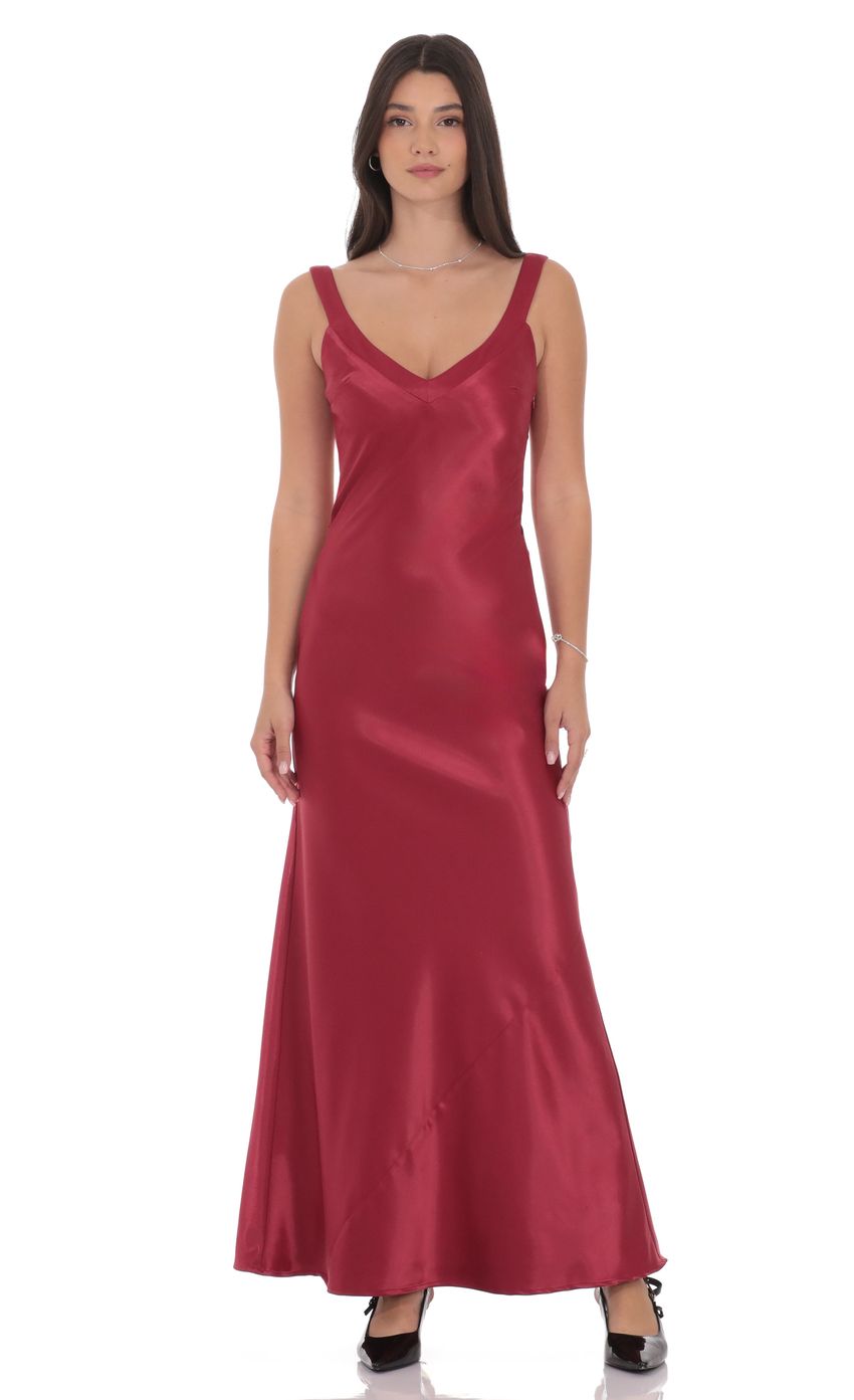 Product image for Satin Open Back Maxi Dress in Maroon
