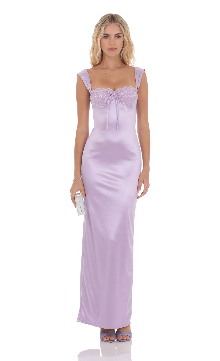 Picture Satin Lace Maxi Dress in Lavender. Source: https://media-img.lucyinthesky.com/data/product-media/850xAUTO/14f7ede2-2cfd-495a-a290-8a7850291d1c.jpg