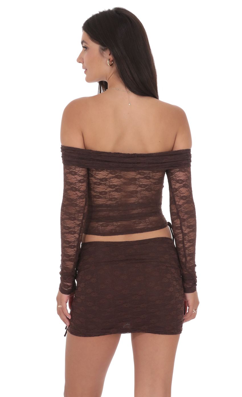 Product image for Lace Ruched Mini Skirt in Brown