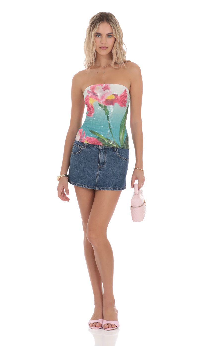 Product image for Floral Sequin Top in Tropical Print