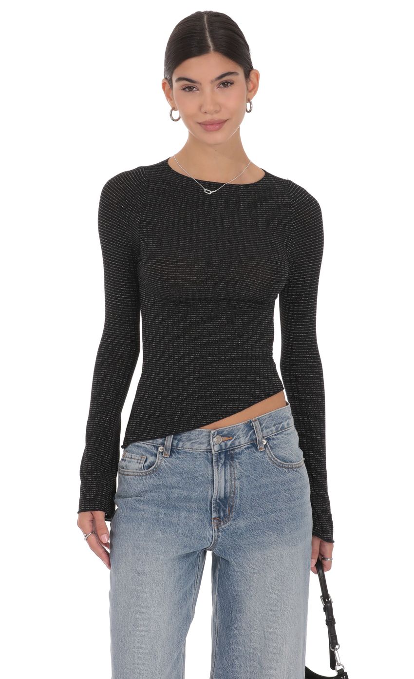 Product image for Shimmer Asymmetrical Top in Black