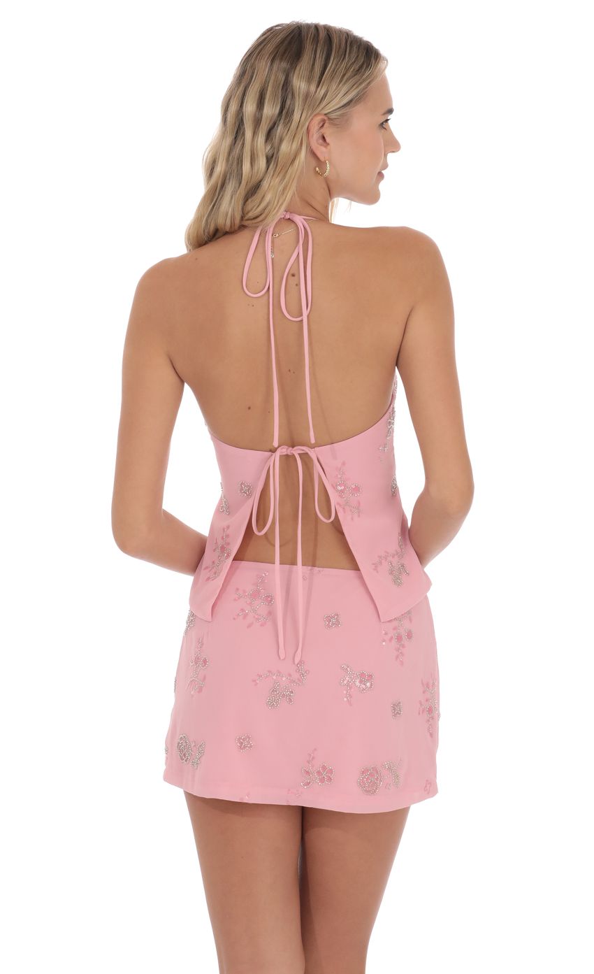 Product image for Sequin Beaded Floral Top in Pink