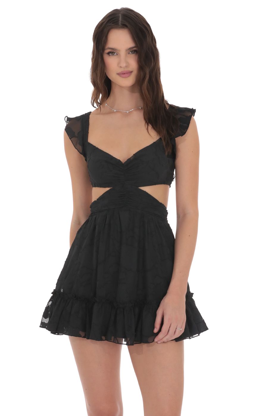 Product image for Ruffle Floral Cutout Dress in Black