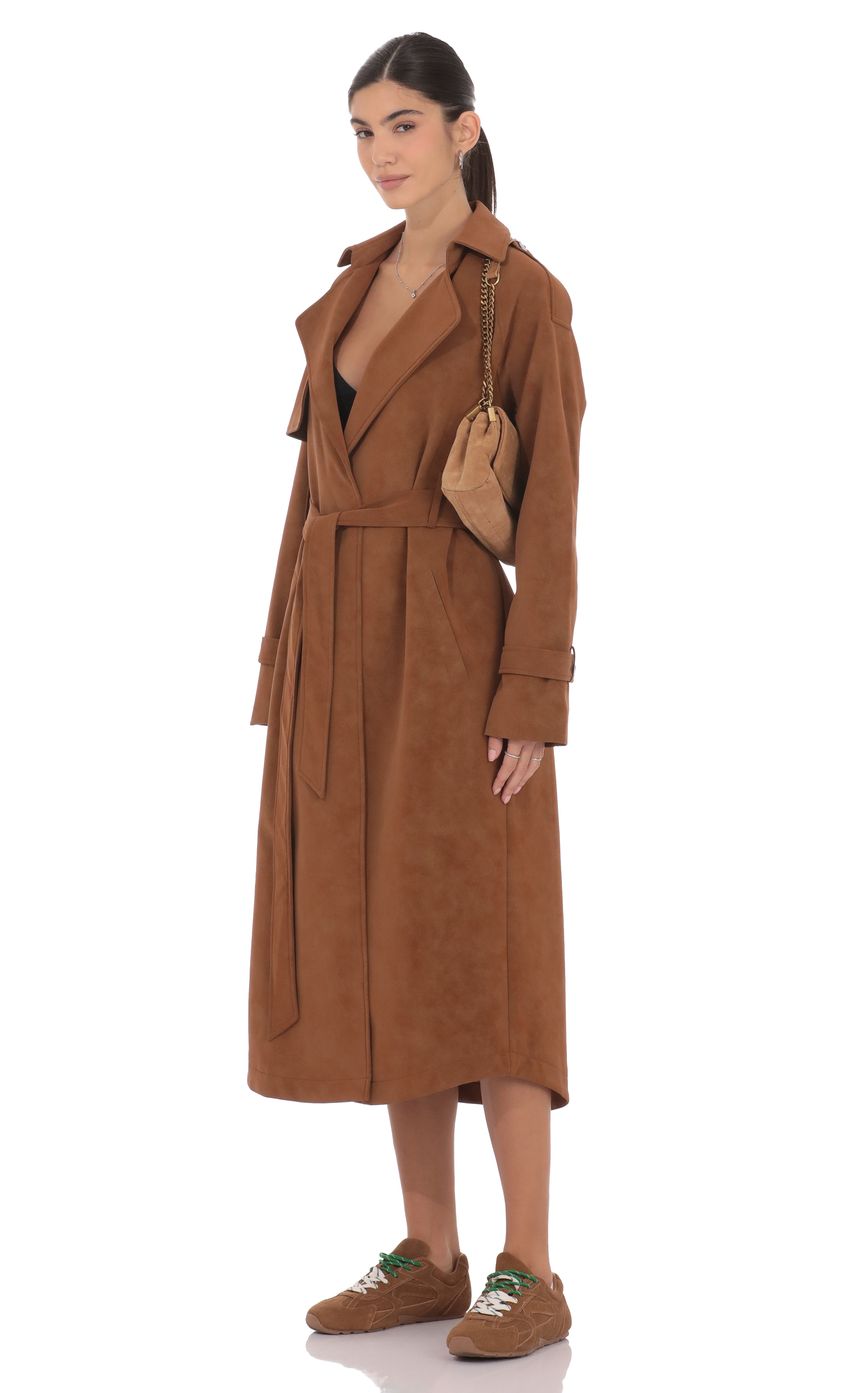 Product image for Faux Leather Trench Coat in Camel