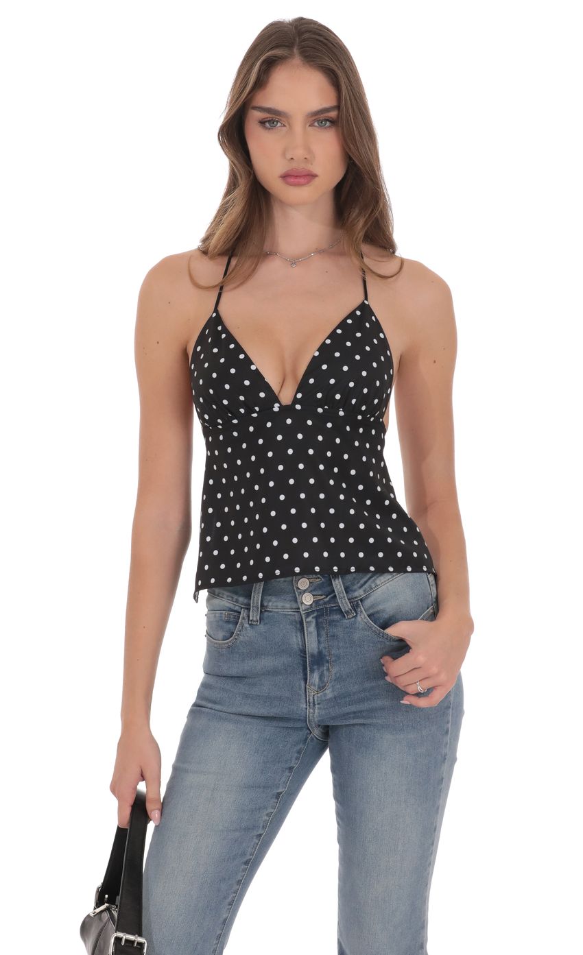 Product image for Triangle Polka Dot Top in Black