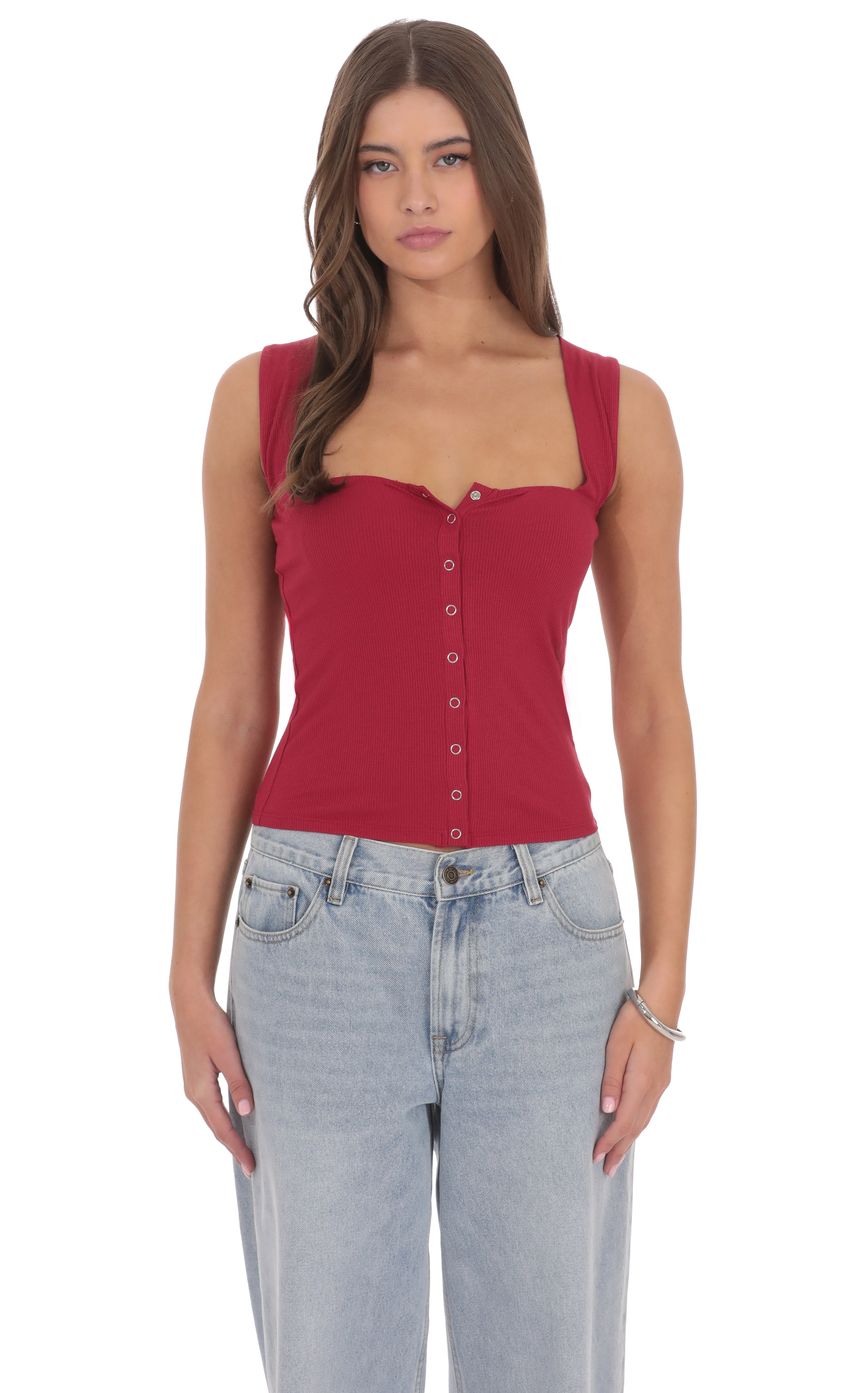 Product image for Ribbed Square Neck Top in Red