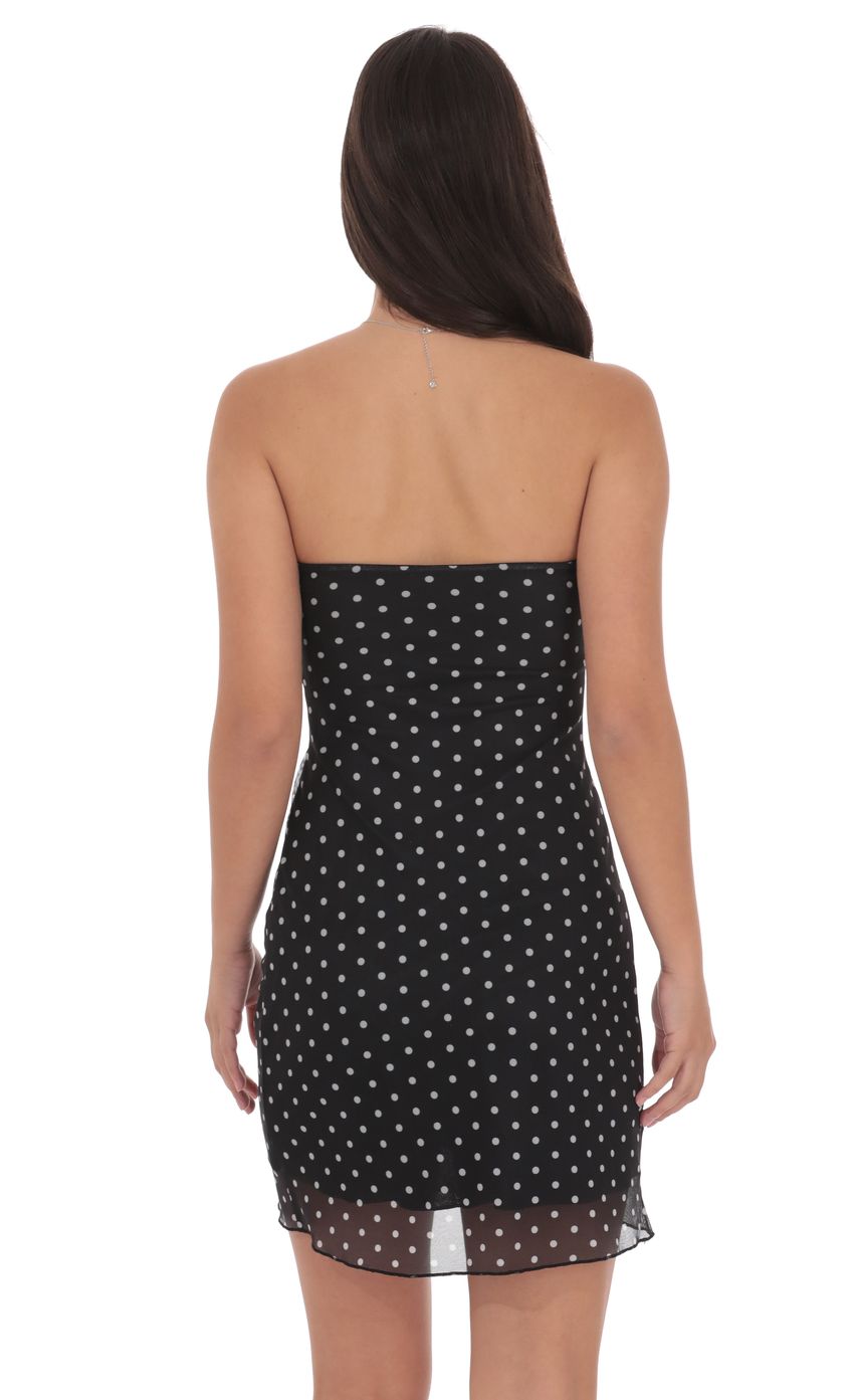 Product image for Polka Dot Embellished Mesh Strapless Dress in Black