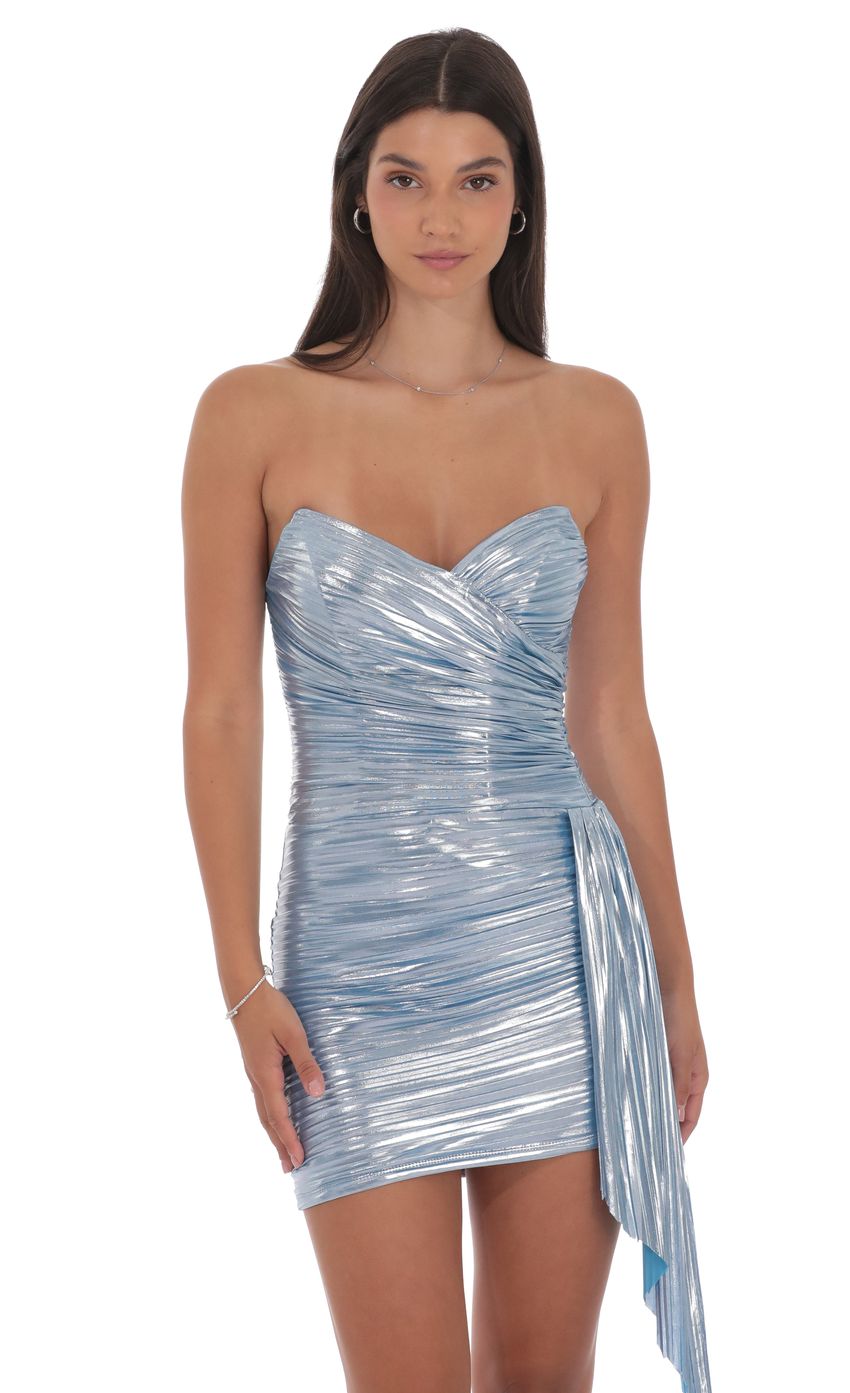 Product image for Metallic Corset Tassel Dress in Light Blue