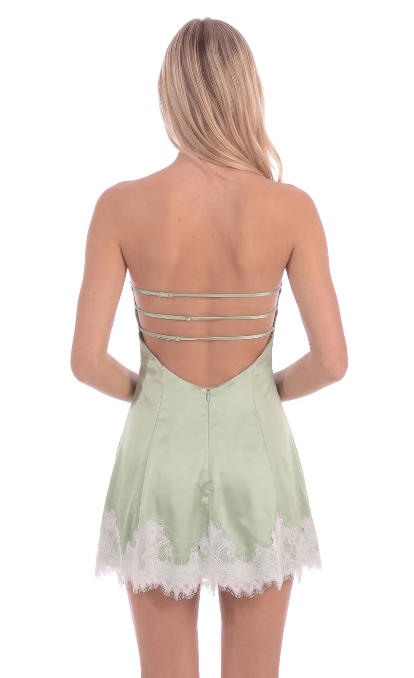 Product image for Contrast Lace Strapless Mini Satin Dress in Mint Green