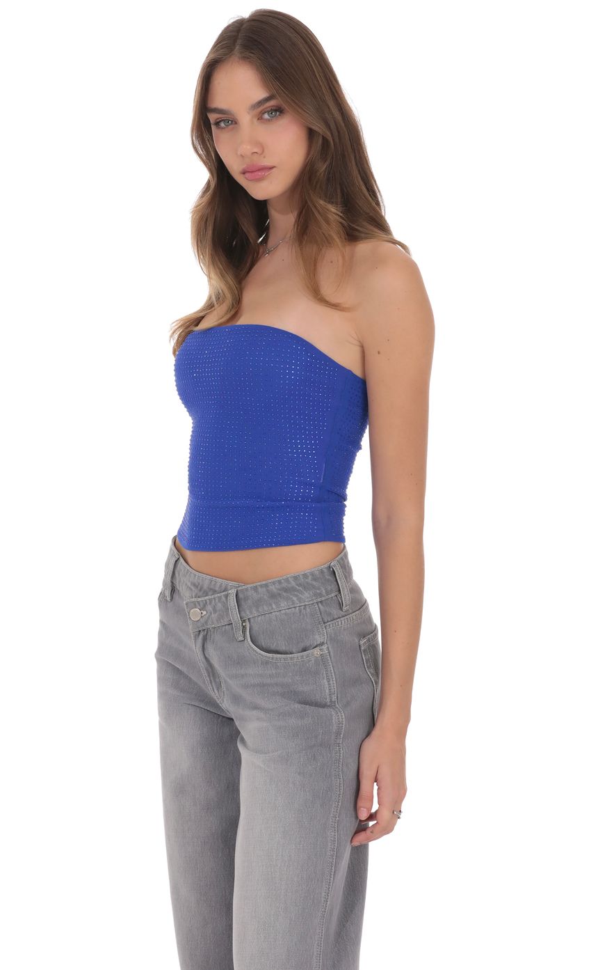 Product image for Mesh Rhinestone Top in Royal Blue