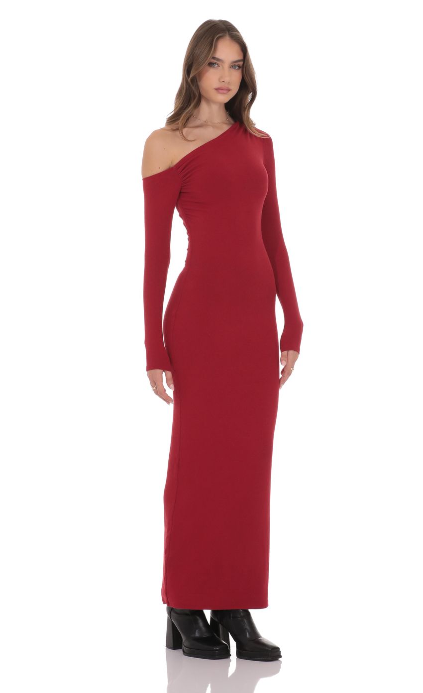 Изображение товара для Красное макси-платье с открытыми плечами и длинными рукавами