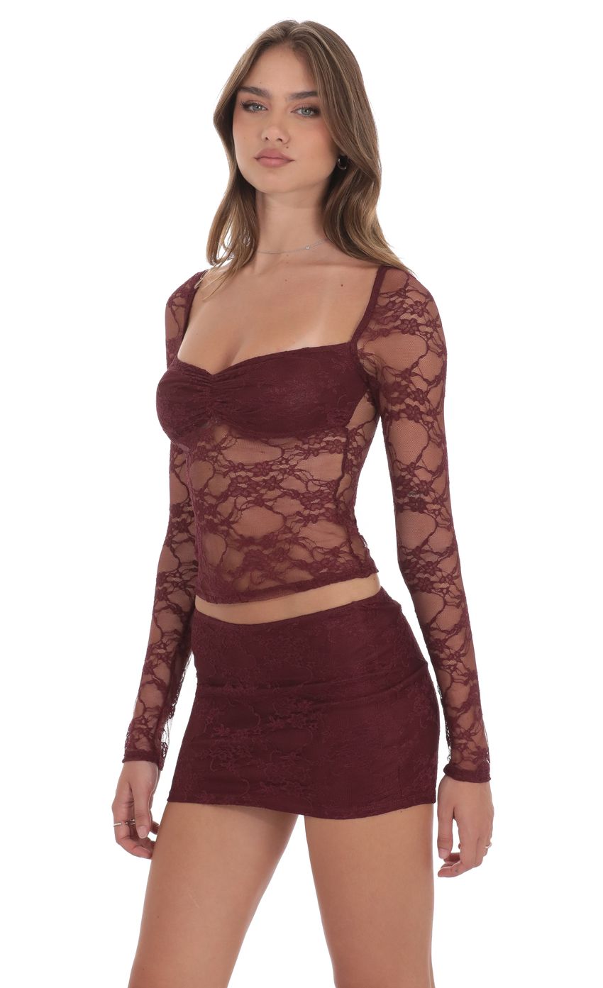 Product image for Sheer Lace Skirt in Burgundy