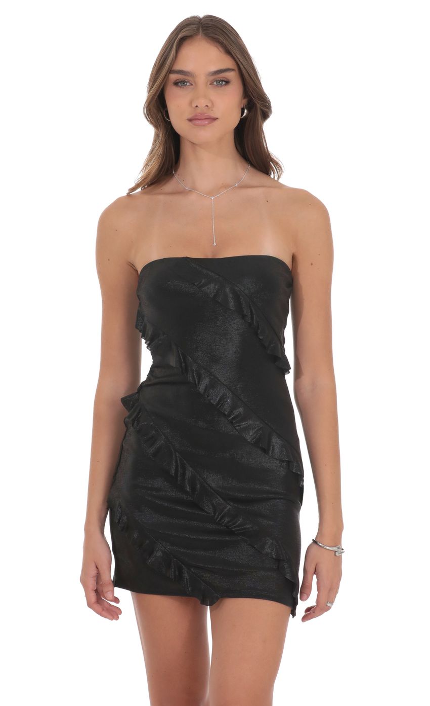 Product image for Metallic Ruffle Bodycon Dress in Black