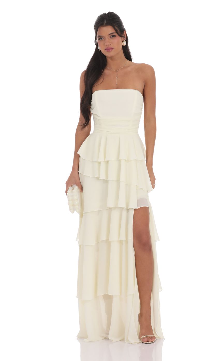 Picture Corset Ruffle Strapless Maxi Dress in Pastel Yellow. Source: https://media-img.lucyinthesky.com/data/product-media/850xAUTO/18dcf313-2172-4d9f-b8a7-4cb73154673a.jpg